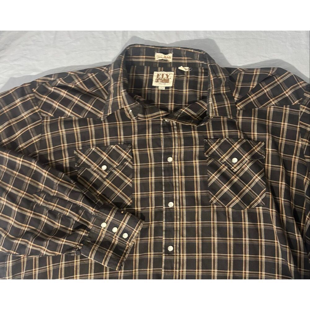 Ely Cattleman Shirt Men XXL Tall Plaid Pearl Snap Lightweight Rodeo Western